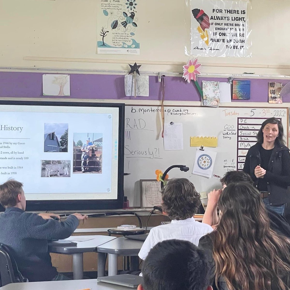 Last week Farmer Bobbi from <a href="/harroldsdairy/">Bobbi Harrold Frost</a> in Creswell baited students at Coburg Community Charter School. The 8th graders were learned about a “Day in the Life” of a farmer. They will meet Farmer Bobbi out at the dairy later this month! 🐄🚜