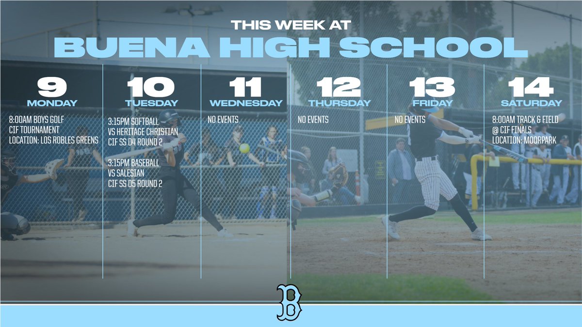 BuenaAthletics's tweet photo. Buena Athletics CIF Week! 

Golf, Baseball, Softball &amp; Track and Field https://t.co/8r8M3bD0oZ