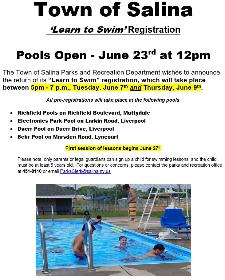 Town of Salina on Twitter "TownofSalina announces “Learn to Swim