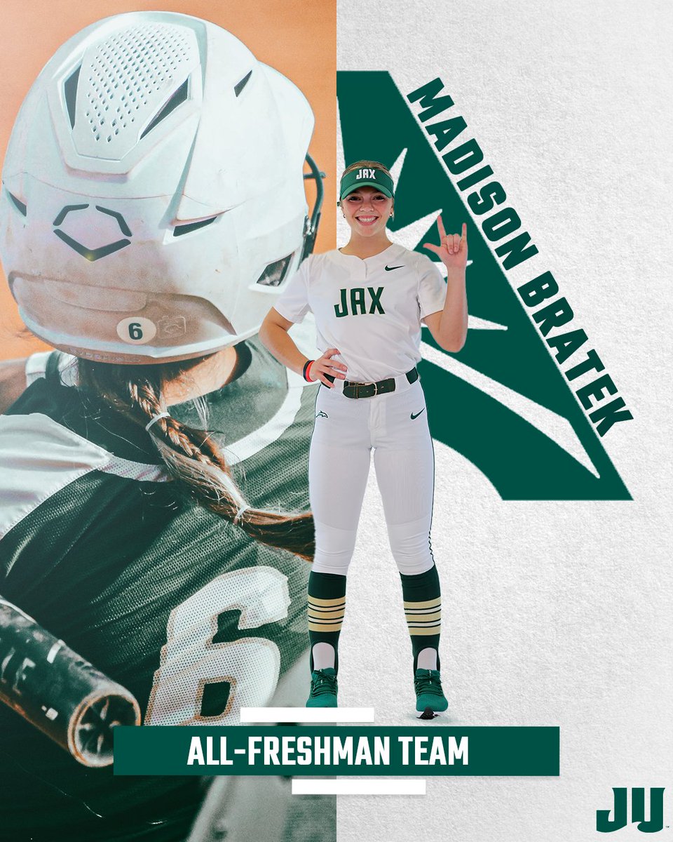 JAX_Softball's tweet photo. Congratulations @BratekMadison on her selection to the ASUN All-Freshman Team!! 🐬💚

#JUPhinsUP x #WeAreONE https://t.co/SqT9Hvm0A6