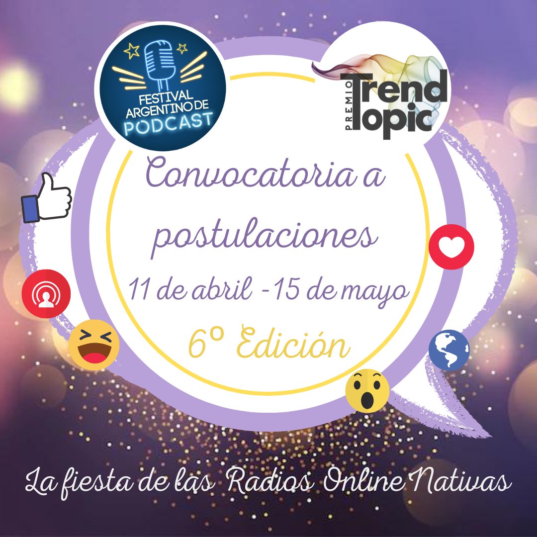 RadioTrendTopic's tweet image. 🎊¡Faltan pocos días para el cierre de postulaciones para la 6º edición de los #PremiosTrendTopic!🎉¿ya te sumaste? 🙌 El 15 de mayo cierra esta primera etapa premiostrendtopic.com.ar #LaFiesta de las #RadiosOnline