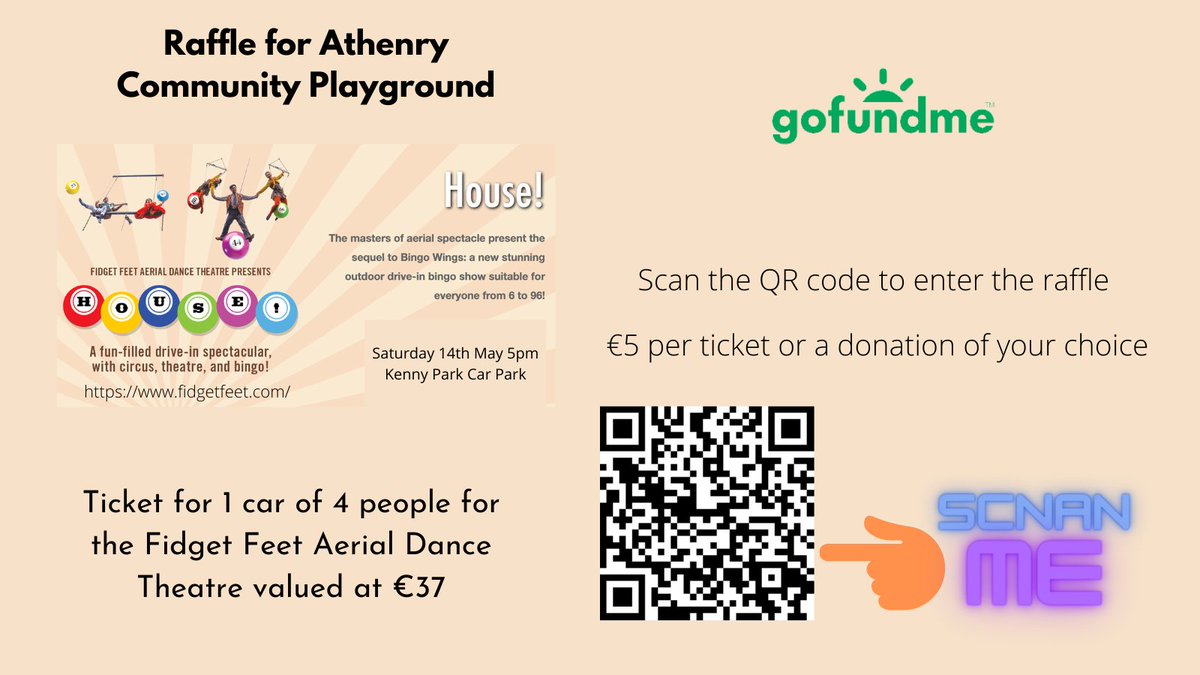 AthenryCoCo's tweet photo. Here's a chance to support our community playground and win tickets to the great Fidget Feet Arial show coming to #Athenry this weekend! https://t.co/OMfd6aIqBc