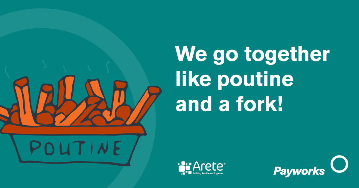 Payworks's tweet photo. You can’t enjoy a good poutine w/out a fork!
Like us, our strategic partners are innovators & leaders in their fields. We’re proud to work together w/ @AreteHR to bring Canadian biz the best in #HR.
Learn more: https://t.co/H7HlkvZy8y.
#CanadianOwnedAndOperated https://t.co/M6LZW8p1oA
