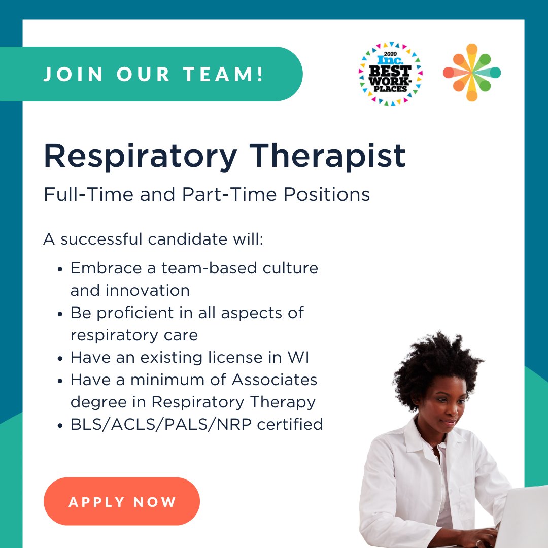 We are looking for both a #full-time and #part-time onsite #respiratory therapist! If you have a current RRT license in #Wisconsin with critical care experience, and are interested in learning more, check out our full job listing below.
hubs.la/Q019RRWl0