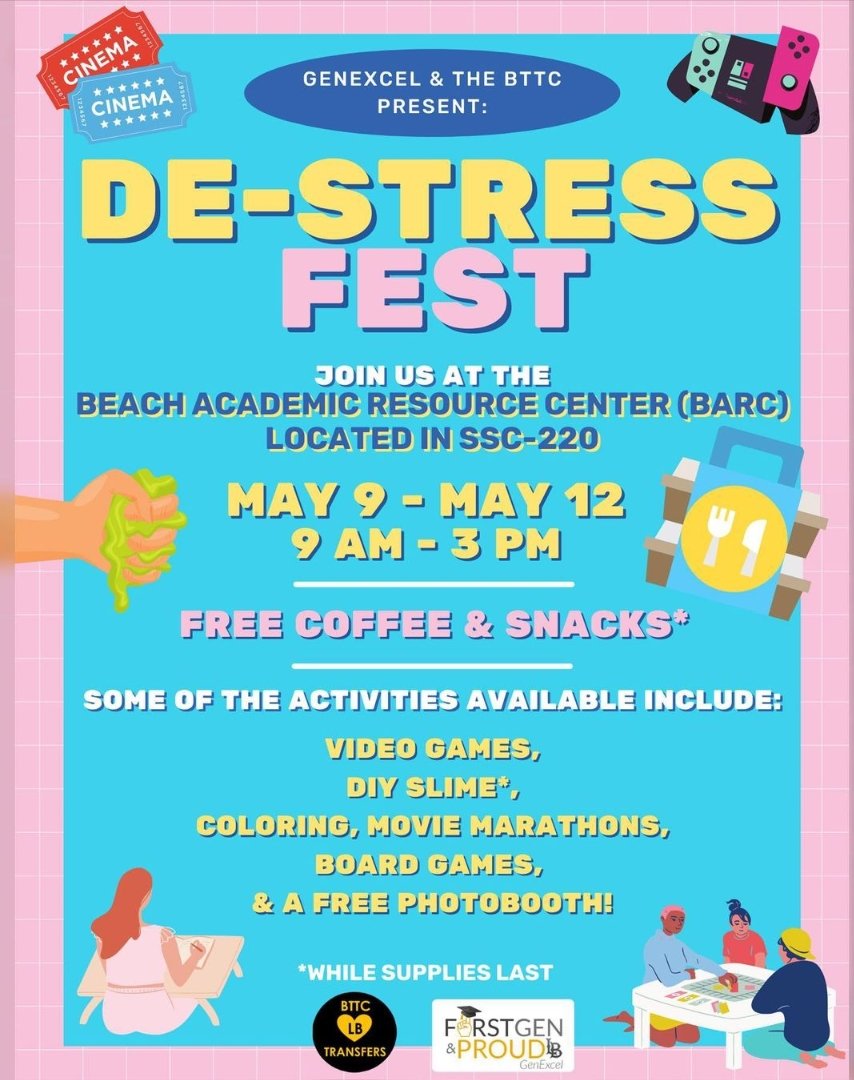 FINALS ARE HERE

To help you get through the finish line, csulb_genexcel &amp; beach_transfers are having a De-stress fest! 
Check it out 👇👇

instagram.com/p/CdOuTlyP3Kx/… 

#csulb #gobeach #finals #selfcare #destress