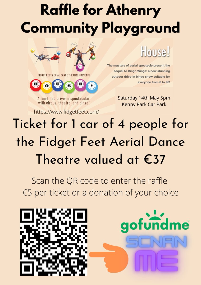 AthenryCoCo's tweet photo. Here's a chance to support our community playground and win tickets to the great Fidget Feet Arial show coming to #Athenry this weekend! https://t.co/OMfd6aIqBc