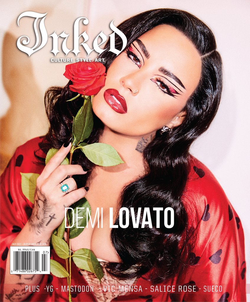 Inkedmag's tweet photo. We are proud to announce the cover of our 2022 Moto Issue featuring the gorgeous Demi Lovato. Drawing inspiration from classic pin-up models like Bettie Page, @ddlovato looks simply stunning throughout the shoot. Check out our full interview with Demi: https://t.co/3WXqWJws4Q https://t.co/Hnmur3u6TA