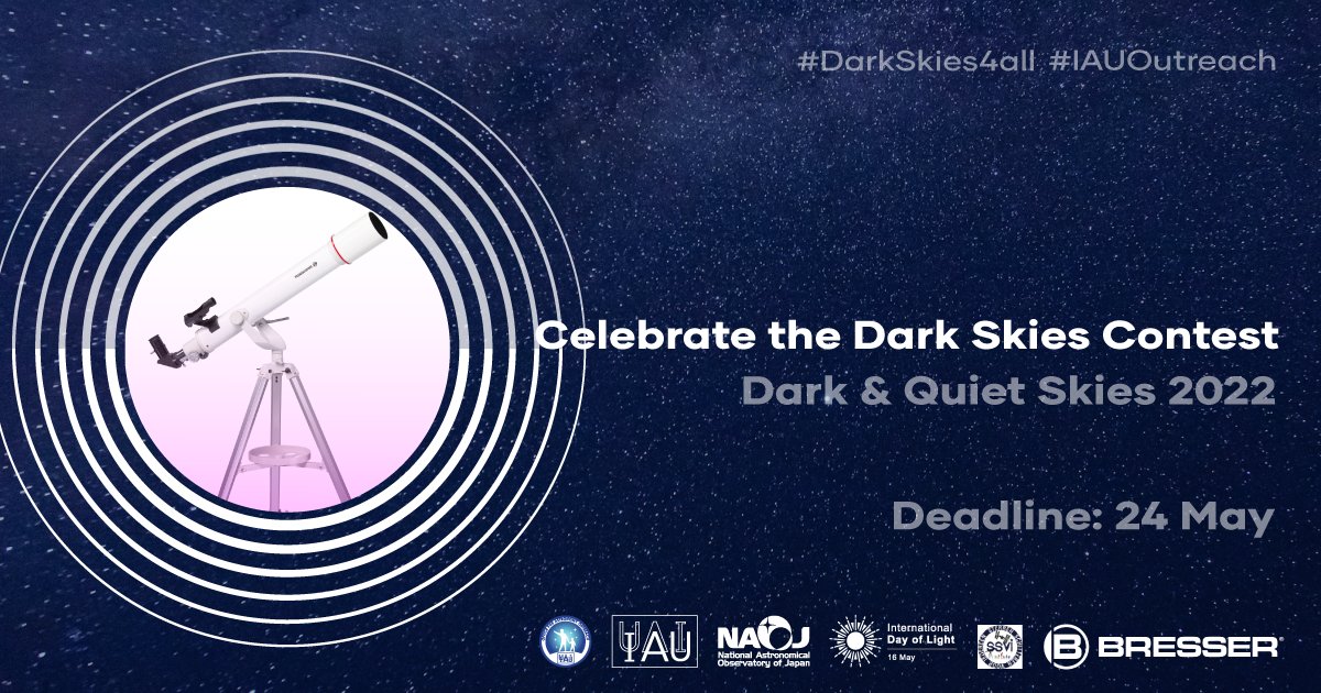 IAU_Outreach's tweet photo. Celebrate dark and quiet skies with us by submitting a piece of art that represents your relationship to the night sky. By entering, you have the chance to win a BRESSER NANO AR-70/700 AZ telescope courtesy of SSVI and Bresser!

#DarkSkies4All #IDL2022 #LightDay2022 https://t.co/9SXTzJSpsM