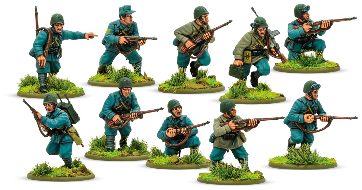 Here’s a closer look at a squad of them painted by WG Studio painter, Andres Amian, and representing regular army fucilieri in their grey/green woollen uniform worn during the invasion of France, in Albania, Greece, Yugoslavia and on the Russian front.

store.warlordgames.com/collections/it…