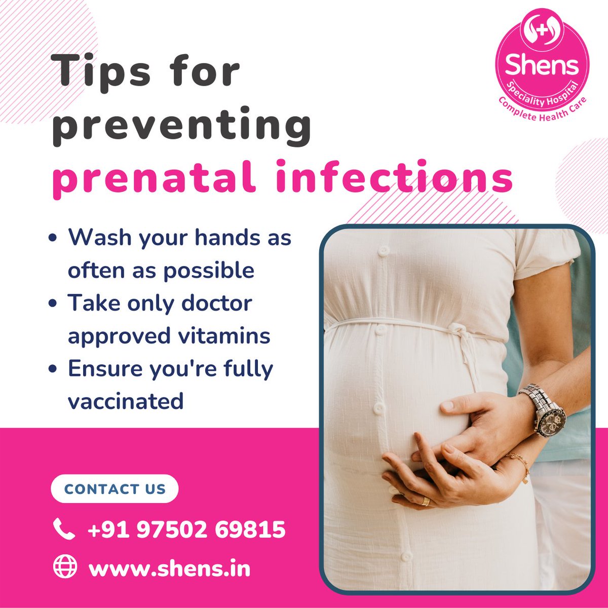 ShensHospitals's tweet photo. Tips for preventing prenatal infections
- Wash your hands as often as possible
- Take only doctor approved vitamins
- Ensure you're fully vaccinated
+91 9750269815 / https://t.co/wvId7rnX1Q
#shensspecialityhospital #Preventivehealthcare #healthcare #PediatricService #Newborncare https://t.co/scZsE5fiwx
