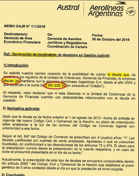 ❎🔴⛔ Como con la deuda de Correo Argentino. Macri en su gestión se volvió a perdonar otra deuda. Aerolíneas le condono a Mac Air(de Macri) casi $500.000.
No te lo va a contar Majul, Feimann, Viale, Leuco, etc.
Cada día nos enteramos de un nuevo delito de Macri.