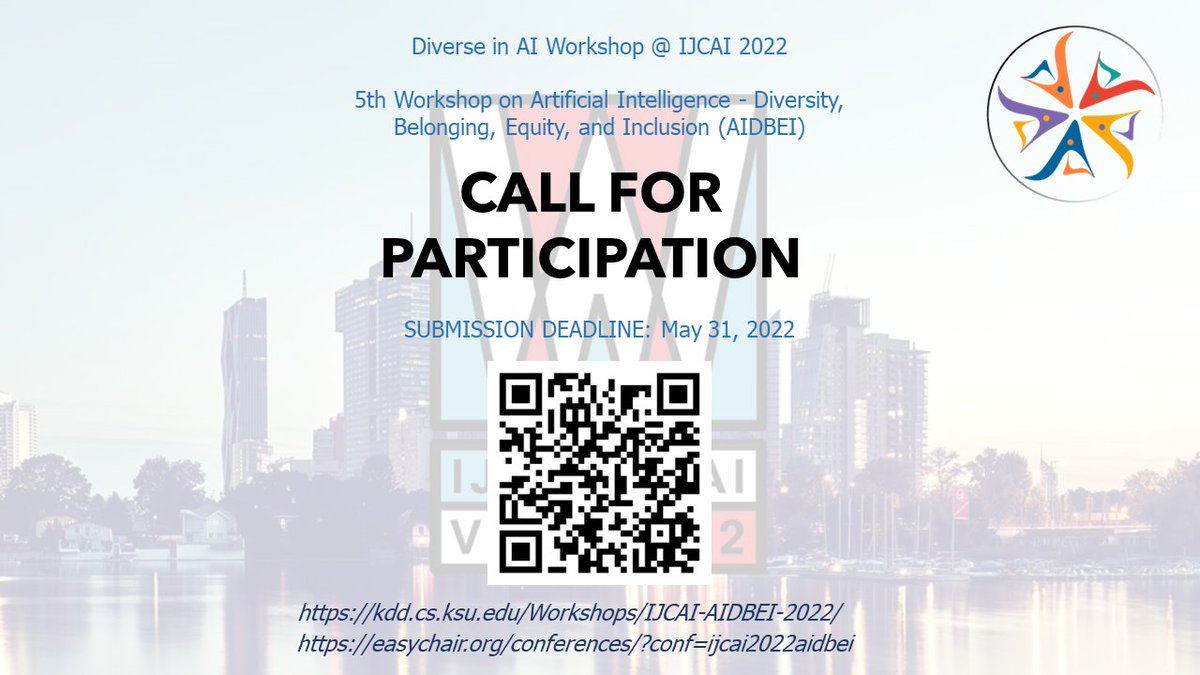 Yihongtheis's tweet image. We are hosting a workshop on Diversity in Artificial Intelligence at IJCAI.

#callforpapers 
- Deadline is May 30th 2022 

#workshop2022 #workshop #diversity #belonging #equity #inclusion #AI #IJCAI 
@IJCAI @DiverseInAI @RealAAAI @FAccTConference @iclr_conf @CVPR @aclmeeting