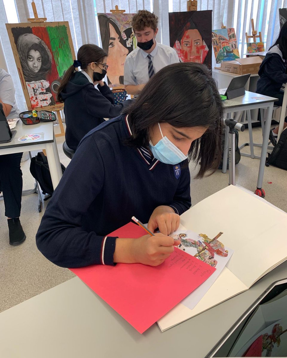Arts_WEK's tweet photo. Our Cross-curricular Year 9 project between Art and English begins!Today’s lesson involved producing an Artist analysis and page on the work of Peter Clarke. Students worked collaboratively in producing their own ‘Word-bank’ which they will then use in their written analysis! https://t.co/s9LxG9bdb7