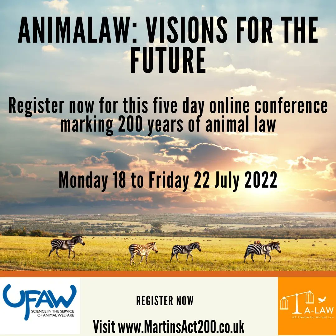 You can now register for our five day, online conference, AnimaLaw: visions for the future. We have 40 speakers from across the world. Visit our Martin's Act 200 website, check out the agenda and speakers and register at buff.ly/3yrbHaS #MartinsAct200