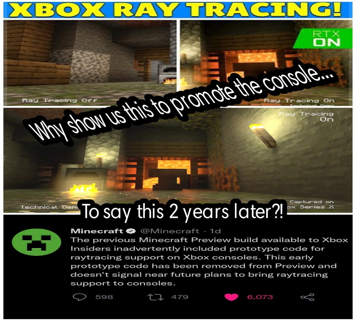 L_DemonKnight's tweet photo. @Minecraft Meanwhile this is what your users really want... what was shown to us to .... start paying attention #minecraftraytracing https://t.co/HIOsjcXhRq