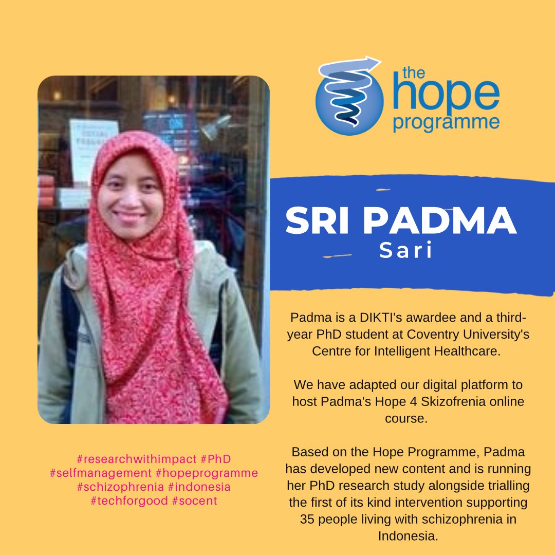 HOPE4TC's tweet photo. #MentalHealthAwarenessWeek2022 We are proud to be working with fantastic @covcampus #PhD student @sripadmasari to deliver online support for people living with #Schizophrenia in #Indonesia. New #hopeprogramme & positive feedback 👏👏👏 #socent #poweredbyHope #research #impact https://t.co/QN9nhMhq7K