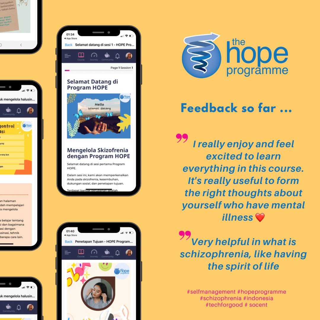 HOPE4TC's tweet photo. #MentalHealthAwarenessWeek2022 We are proud to be working with fantastic @covcampus #PhD student @sripadmasari to deliver online support for people living with #Schizophrenia in #Indonesia. New #hopeprogramme & positive feedback 👏👏👏 #socent #poweredbyHope #research #impact https://t.co/QN9nhMhq7K