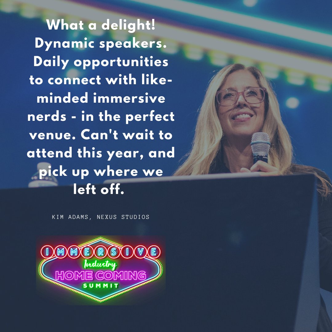 EpicImmersive's tweet photo. Take it from Kim Adams: Immersive Homecoming is the place to be to connect with the global #immersive industry. Catalyze the next era of your career this June 26/27 at AREA15 Las Vegas: https://t.co/layEsX9JfJ https://t.co/a0y0SCeCVI