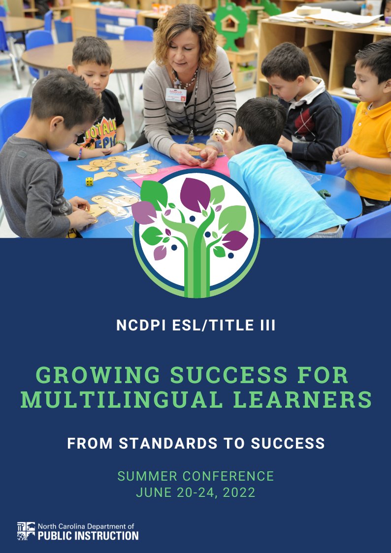 The Summer Conference this year is focused on the NC ELD Standard Course of Study. All the sessions will be online. Check the program at bit.ly/SummerConferen… #NCELD22