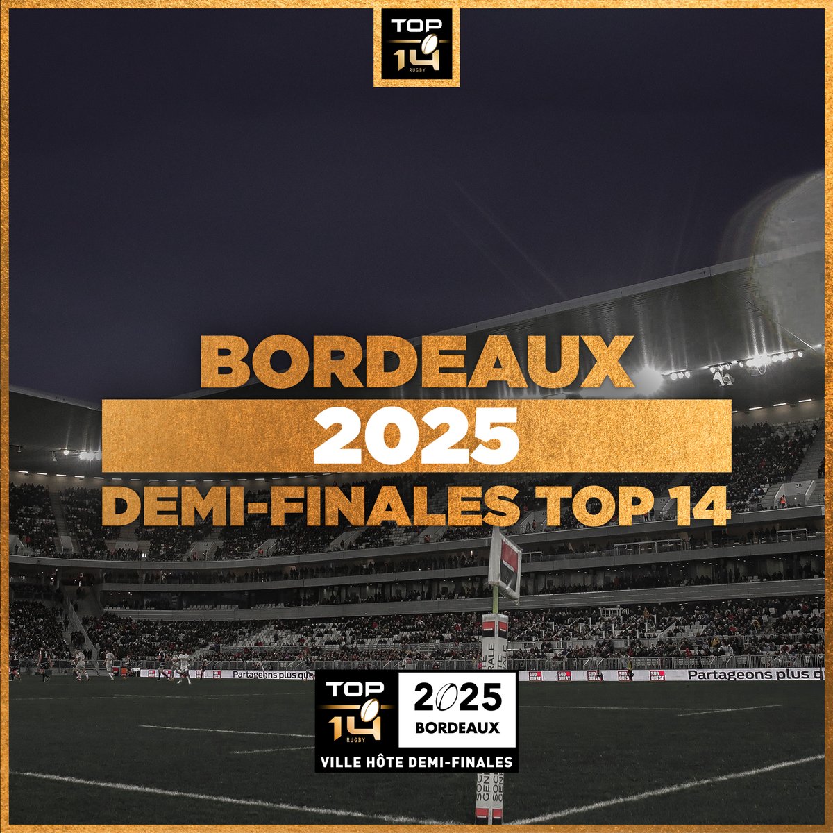 Le Comité Directeur de la LNR a désigné, après étude approfondie des dossiers, les villes hôtes ci-dessous : 

- Demi-finales du TOP 14 2022/2023 : San Sebastián
- Finale du TOP 14 2023/2024 : Marseille
- Demi-finales du TOP 14 2024/2025 : Bordeaux

📄➡️ bit.ly/3M3VIDB