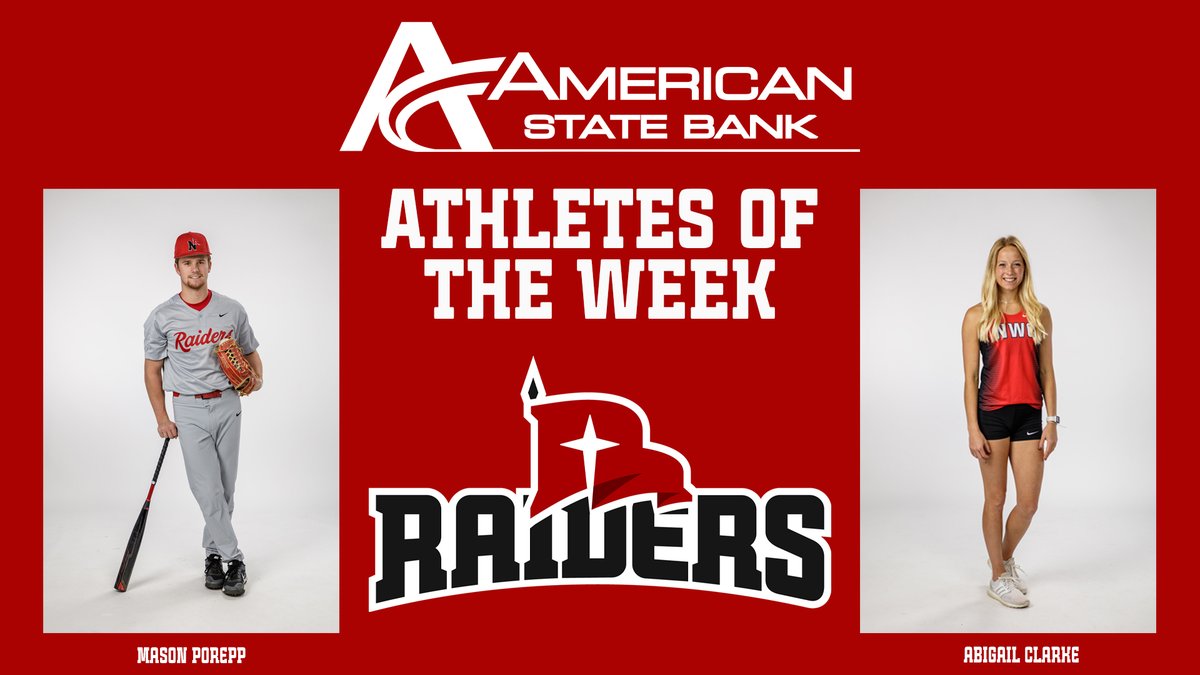 𝙍𝙖𝙞𝙙𝙚𝙧 𝘼𝙩𝙝𝙡𝙚𝙩𝙚𝙨 𝙤𝙛 𝙩𝙝𝙚 𝙒𝙚𝙚𝙠, presented by <a href="/AmericanStBank/">American State Bank</a>!

Male: 𝙈𝙖𝙨𝙤𝙣 𝙋𝙤𝙧𝙚𝙥𝙥
Female: 𝘼𝙗𝙞𝙜𝙖𝙞𝙡 𝘾𝙡𝙖𝙧𝙠𝙚

 📰: bit.ly/3kRxgJR

#RaidersStandOut | <a href="/NWC_Baseball/">Northwestern Baseball</a> | <a href="/NWCTRACK/">Northwestern TF/XC</a>