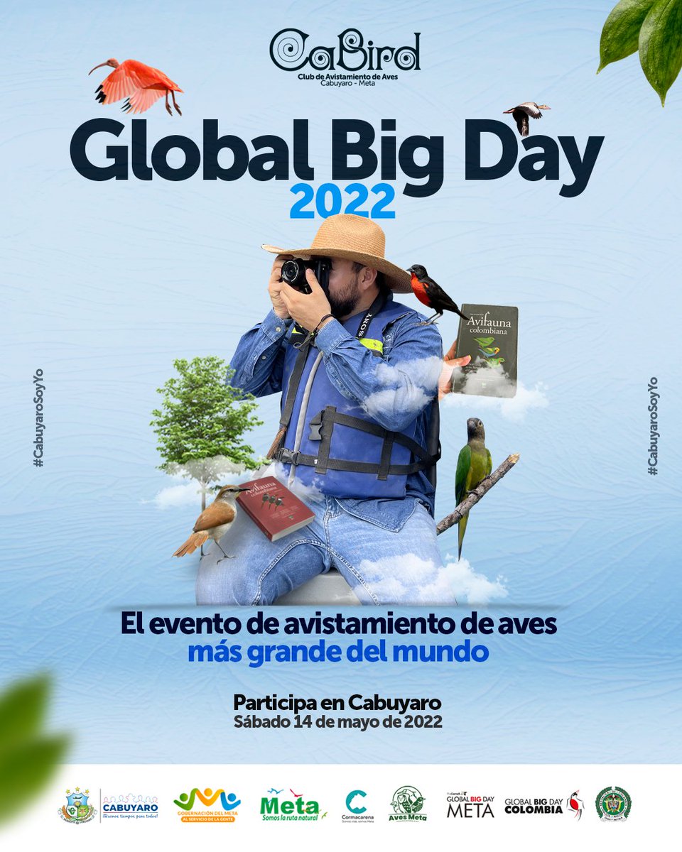 Alcaldiacabuyar's tweet photo. !Cabuyaro listo para el Global Big Day 2022!
Participa del evento de avistamiento de aves mas grande del munido @GlobalBigDayColombia que consiste en observar aves durante 24 horas y registrar la mayor cantidad de aves en la plataforma @ebird 🐦. @turismo_meta https://t.co/1rO6mNJPJu