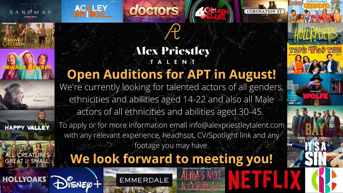 PriestleyTalent's tweet image. After a hugely successful open audition before the pandemic we feel it is the right time to go again and are excited to find some more amazing talent!
Please share &amp;amp; retweet, we look forward to hearing from you 🤩✨ 
#Auditions #Actors #Manchester #Television #Film #Theatre