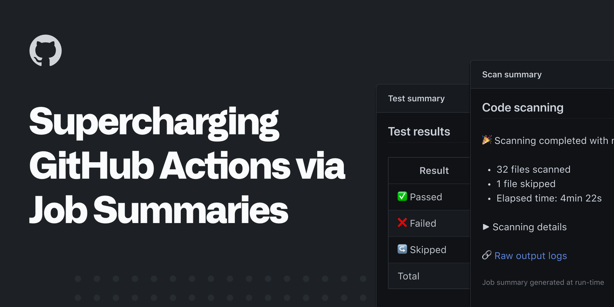 github's tweet photo. New for GitHub Actions: job summaries! Now you'll be able to use custom Markdown on your job run summaries to better aggregate and group information. https://t.co/dDDtlAjXcy https://t.co/W87wVsisdQ