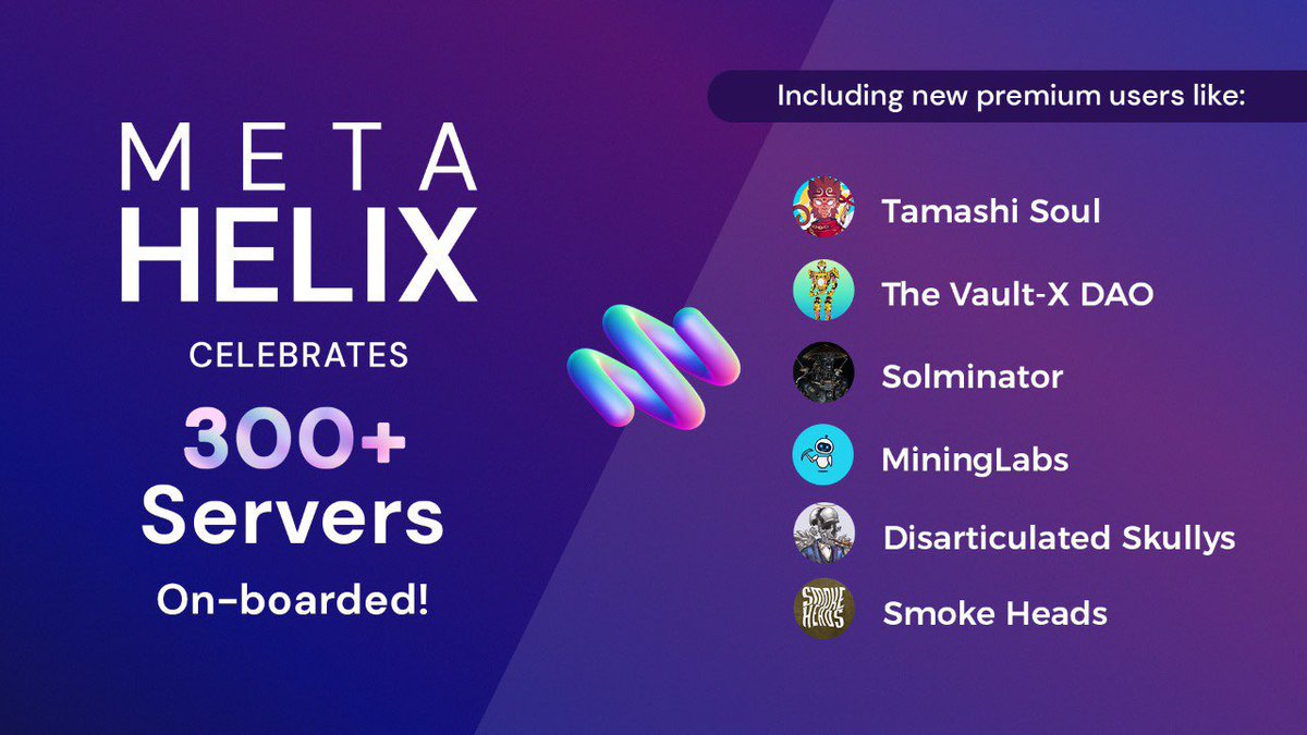 bulba2323's tweet photo. More than 300+ Partnerships within the 1st month after mint, crazy!

@metahelixio is doing very very big moves with a stunning client service - one of the most diligent and helpfully Teams i’ve seen! 

Exciting upcoming features 👀
Trust Builders. https://t.co/UoGW0PpjR5