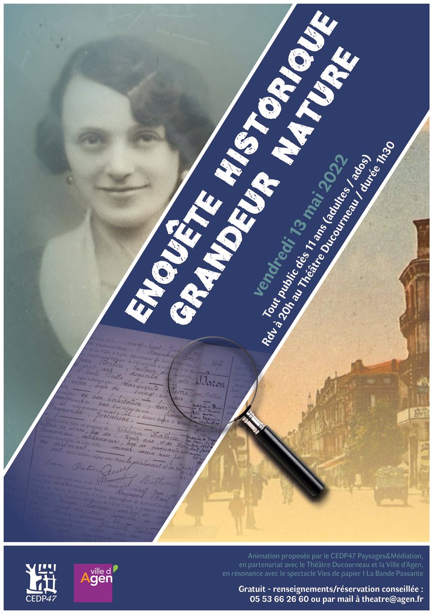 🙌 à ceux qui aiment l’histoire - la grande et les petites - et les jeux d’enquête collaboratifs, rdv vendredi à 20h, dvt le théâtre d’Agen pour cette animation  que nous avons conçue sur mesure ! En écho au spectacle Vies de papier, demain à Ducourneau à 20h30 gratuit #agen