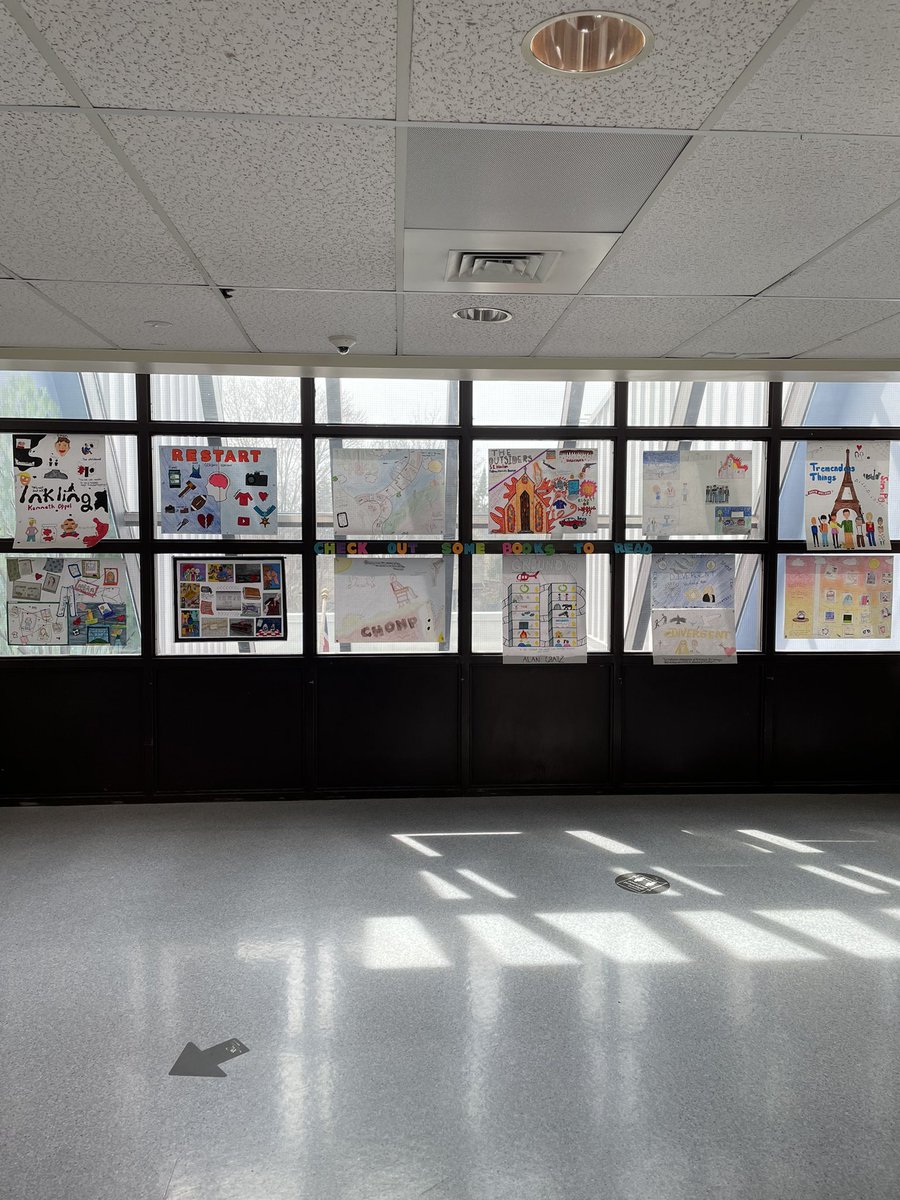 MissMButera's tweet photo. Check out some books recommended by my grade 7 classes! 7A and 7B created movie posters to inspire students walking by to pick up the book and read! #ReadingIsFun https://t.co/ScFCcC8Dfl