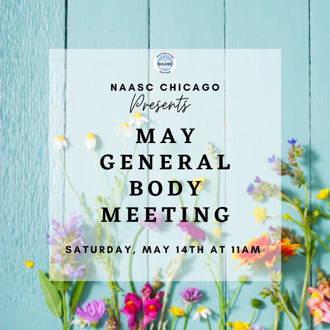 NAASCChicago's tweet photo. Join us this Saturday, May 14th at 11am CST for our May General Body Meeting. We will provide updates, discuss upcoming events, and vote on our new executive board! You don’t want to miss it! https://t.co/QEWxUkMiuy
