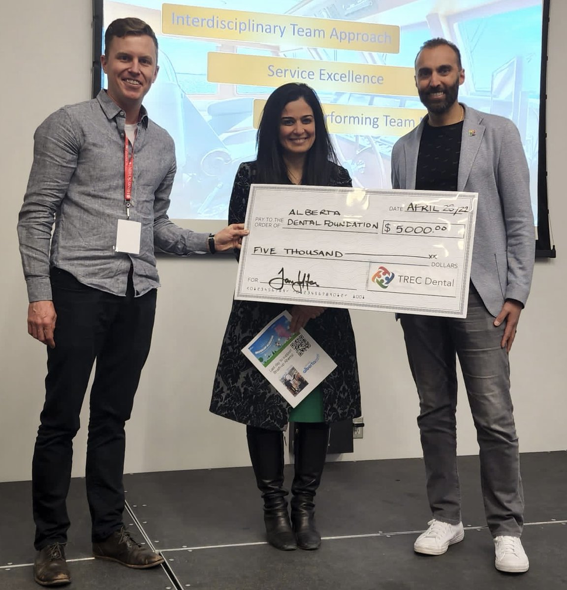 ABDentalFdn's tweet photo. The Alberta Dental Foundation is extending a big THANK YOU to TREC Dental who generously donated $5000 to the ADF on April 30th! @trecdental https://t.co/etws9UbXjA