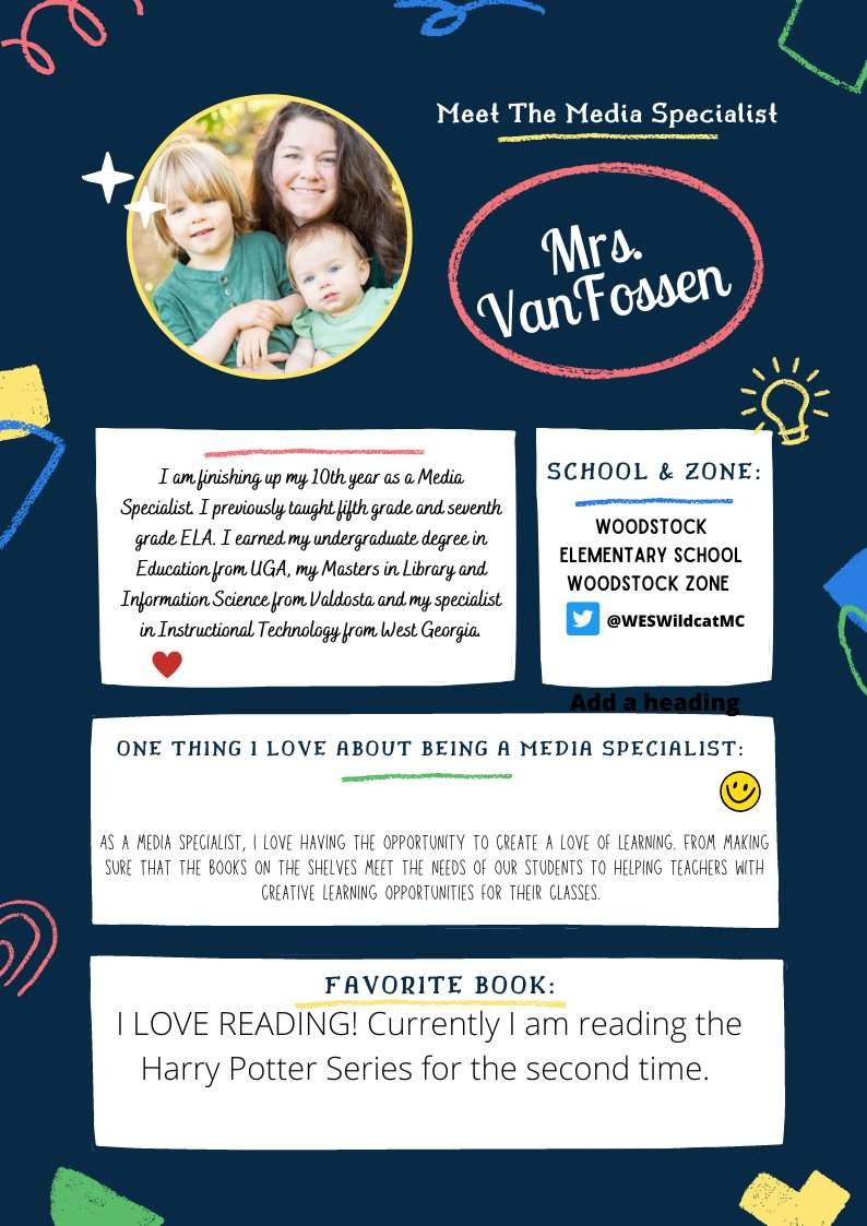 Today, we want to spotlight Mrs. Amy VanFossen--media specialist at Woodstock Elementary School! <a href="/WESWildcatMC/">WES Media Center</a> <a href="/WoodstockEleme1/">Woodstock Elementary School</a>