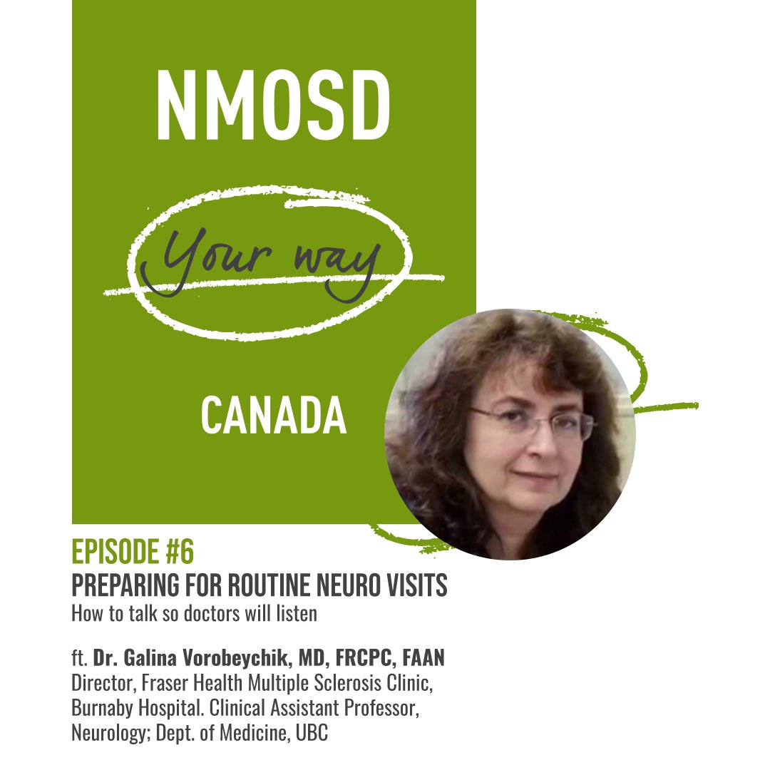 tatterededge's tweet photo. This week, Lelainia speaks with Dr. Galina Vorobeychik about what you can do to get the most out of your neurologist appointments, including tips for how to communicate so your doctor will listen.
 
Subscribe now! (Link in bio.) #NMOSDYourWay https://t.co/QPpRkmvu2u