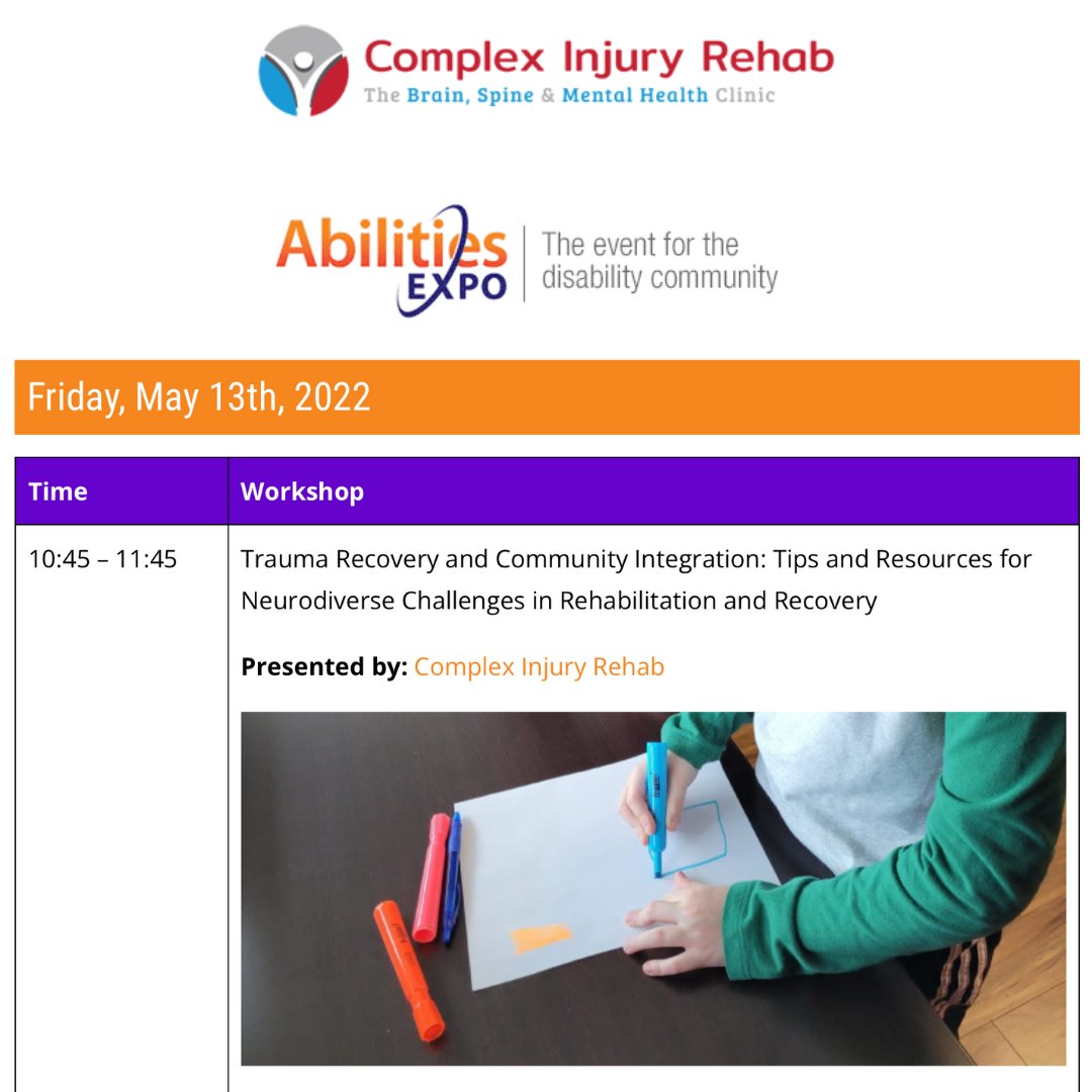 ComplexInjury's tweet photo. We are pleased to be presenters at the Expo, sharing the incredible journey of a patient, her family and treatment team. This will be a great presentation you won’t want to miss!

Check out the Abilities Expo website (https://t.co/yNAljoER5O) for more details on this FREE event! https://t.co/navczwyX1i
