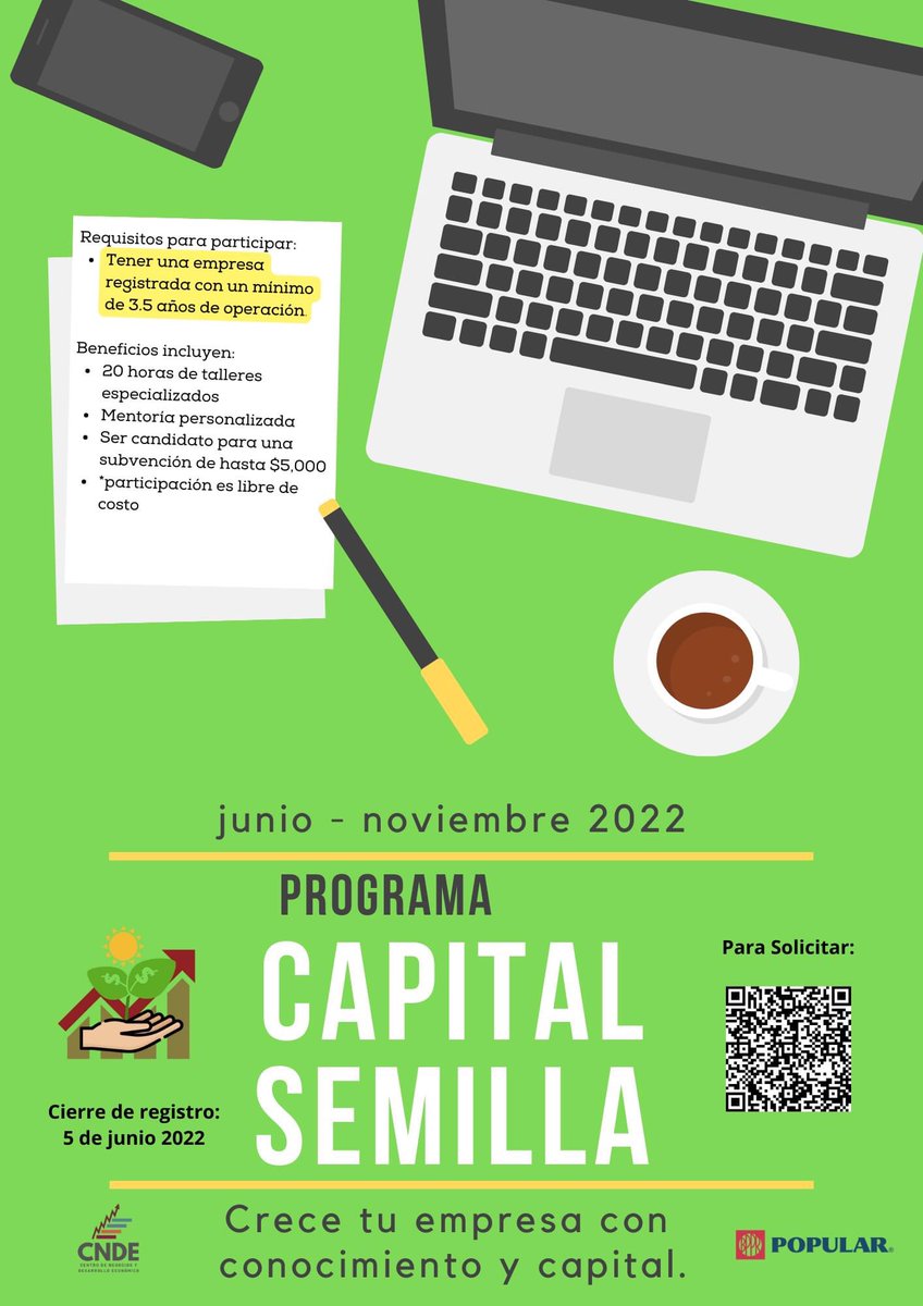 🚨¡NUEVO PROGRAMA CAPITAL SEMILLA!🚨

El Centro de Negocios y Desarrollo Económico (CNDE) de la Universidad de Puerto Rico, el Recinto Universitario de Mayagüez (RUM) y Banco Popular de Puerto Rico se han unido para crear el Programa de Incentivos Capital Semilla AREA-E (I-CaSe).