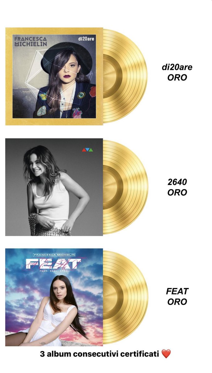 MauroPavesi1's tweet photo. Certificazioni quelle belle 💛 #michielin10 #feat #discodoro #soddisfazioni #francescamichielin #latarma #sonymusicitaly https://t.co/020jPhQ1c6