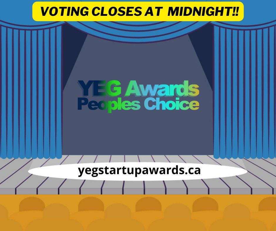 Voting for the PEOPLE'S CHOICE Awards closes at midnight tonight! GO VOTE NOW >>>>> yegstartupawards.ca

New Startup of the Year
Connector of the Year
Startup Event of the Year

#YegAwards22 #YegBiz #YegStartup #YegTech #YegInnovation #Yeg