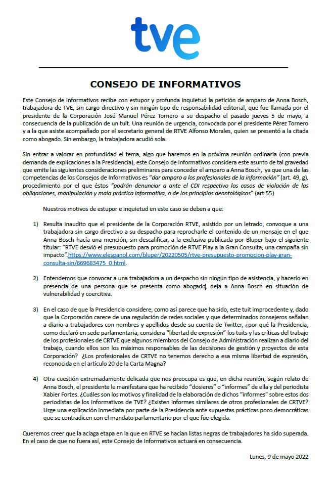 rosamariaartal's tweet photo. Esto ha ido demasiado lejos. Pérez Tornero añade manchas a su nefasta gestión de RTVE. Esta encerrona a una de las más acreditadas periodistas de TVE es bochornosa, inadmisible. Mi apoyo a @annabosch  y mi colaboración en cualquier respuesta a este atropello. ¿Cómo se consiente? https://t.co/JMUlWKo8ov