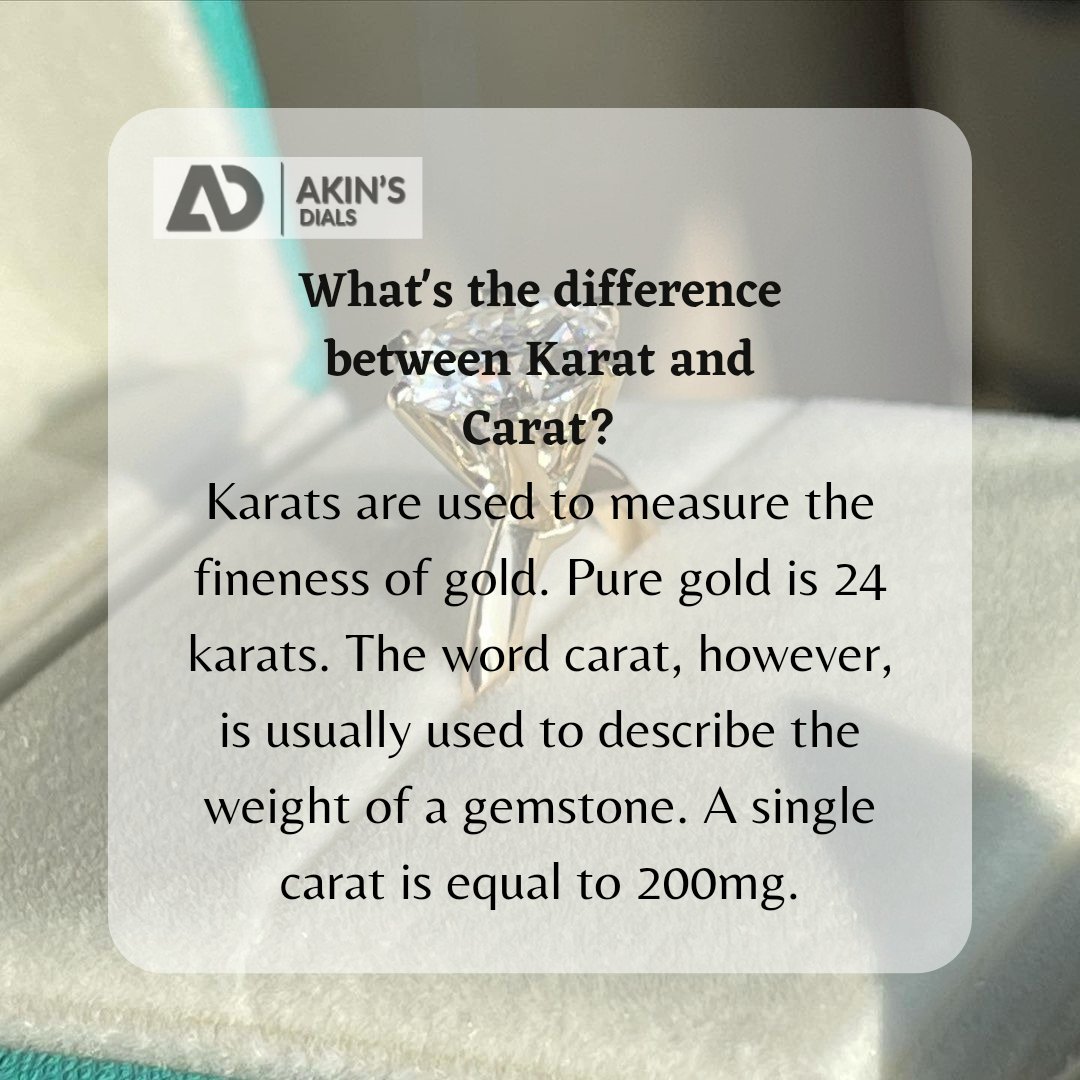 akinsdials's tweet photo. Do you know the difference between Carat and Karat?
Follow @akinsdials for jewelry facts and deals. https://t.co/RUyLyPGsJN