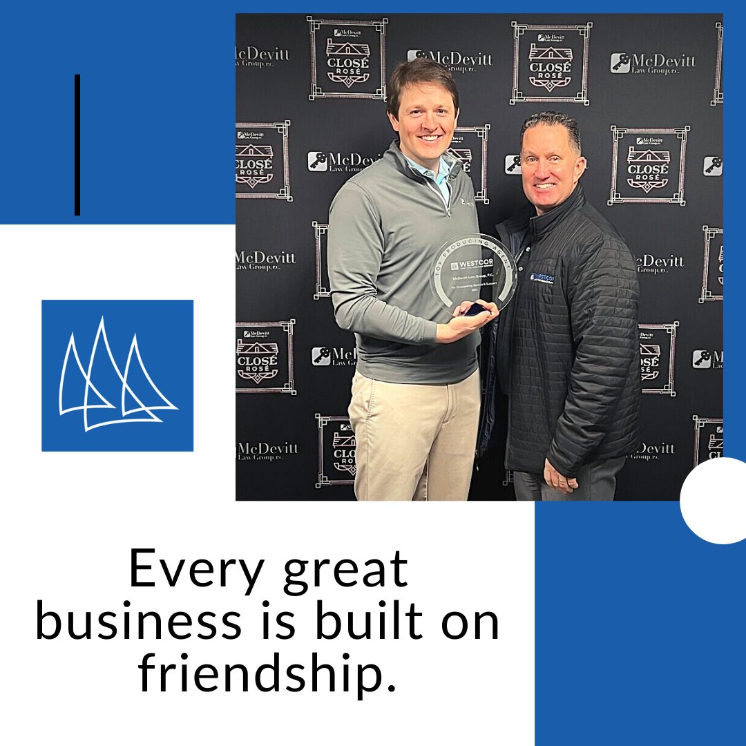 WestcorTitleCo's tweet photo. Just like Kevin Atwood, Agency Representative, and Brady McDevitt from McDivitt Law Group, a true partnership earns great results for all. McDevitt Law Group was awarded a Top Producer Award for 2021. Way to go! #TheWestcorWay https://t.co/eshAgbpvL4