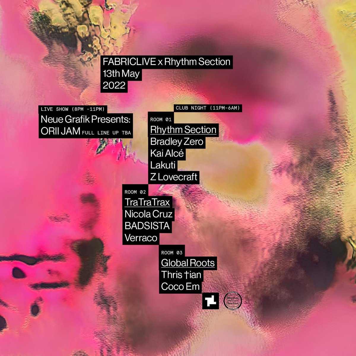 Unmissable live music down at <a href="/fabriclondon/">fabric</a> this Friday ! 

ORII JAM + <a href="/neuegrafikk/">Neue Grafik</a> will be taking over 8-11 with some soul healing live improvisations ⚡️

don't miss out ! Get in before 9 and you can stay late for a tenner ! 

🎟⛓👇🏽

ra.co/events/1504973