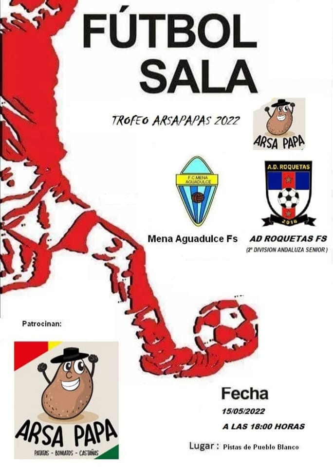 Para despedirnos de la temporada se jugará el Trofeo ArsaPapa Patatas en nuestras Pistas de Pueblo Blanco el próximo Domingo 15 de Mayo a las 18:00 horas contra el <a href="/adroquetas2018/">AD ROQUETAS 2018</a>  <a href="/BRoquetasFS/">Balompédica Roquetas</a>  de Segunda Andaluza de Fútbol Sala