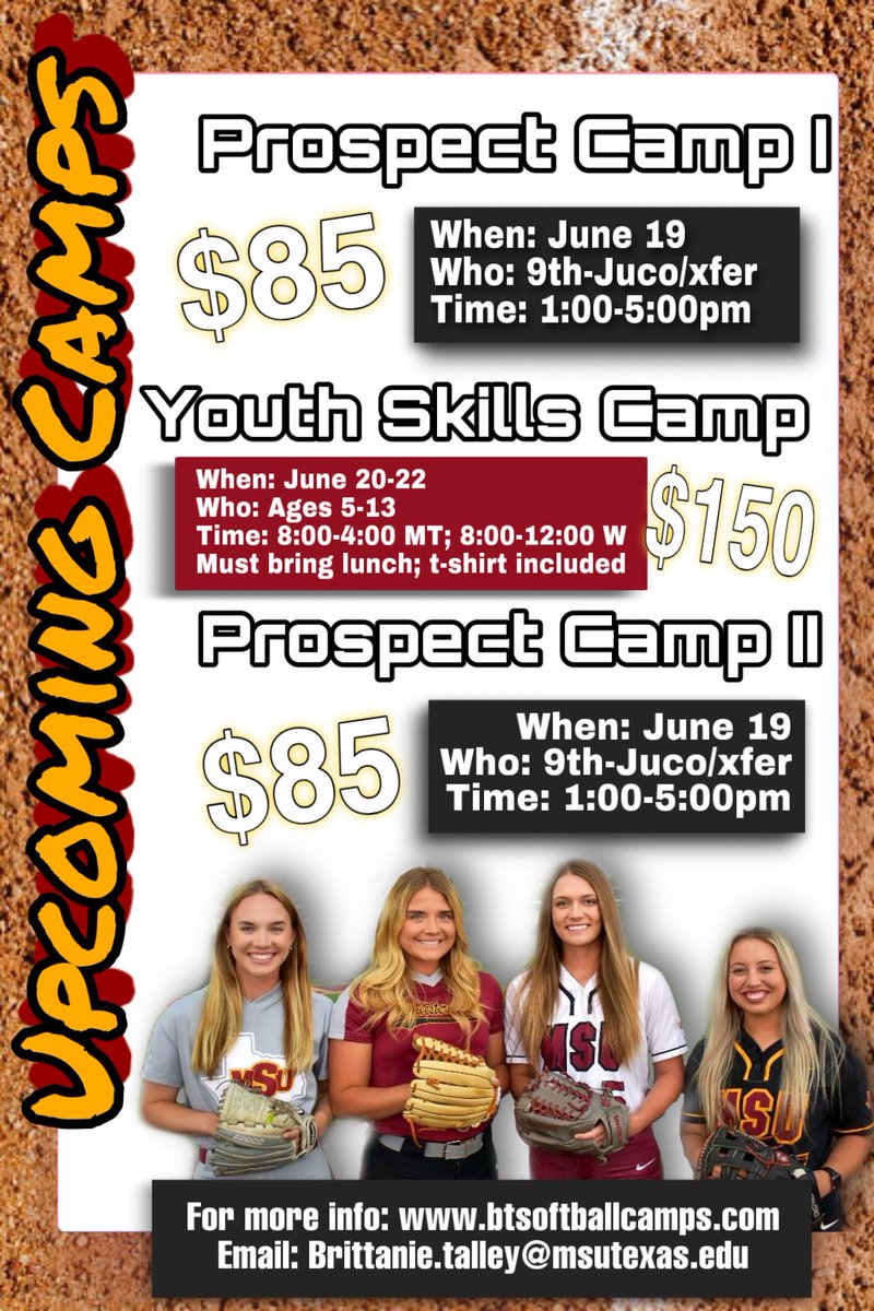 🚨SUMMER OPPORTUNITIES🚨

Visit btsoftballcamps.com to register!