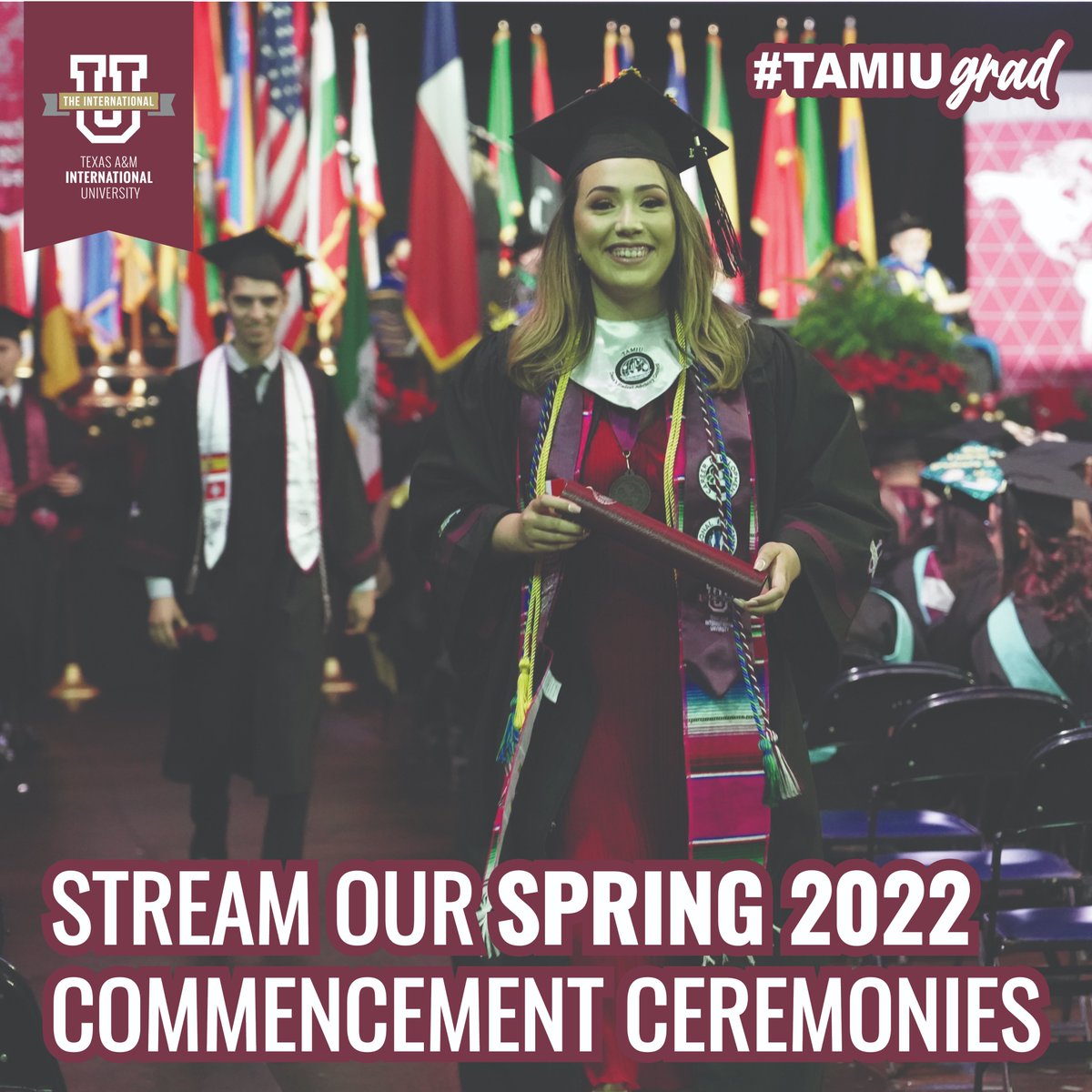 txamiu's tweet photo. Our Spring 2022 Commencement Ceremonies will be livestreamed this Thursday, May 12 -
🎥 COED, CONHS, UC, ARSSB (11 am) https://t.co/CRPX1f8y6u
🎥 College of Arts and Sciences (4 pm) https://t.co/m796roFsw0
#TAMIUGrad #GradsGoBeyond https://t.co/IXr1FkYaOW