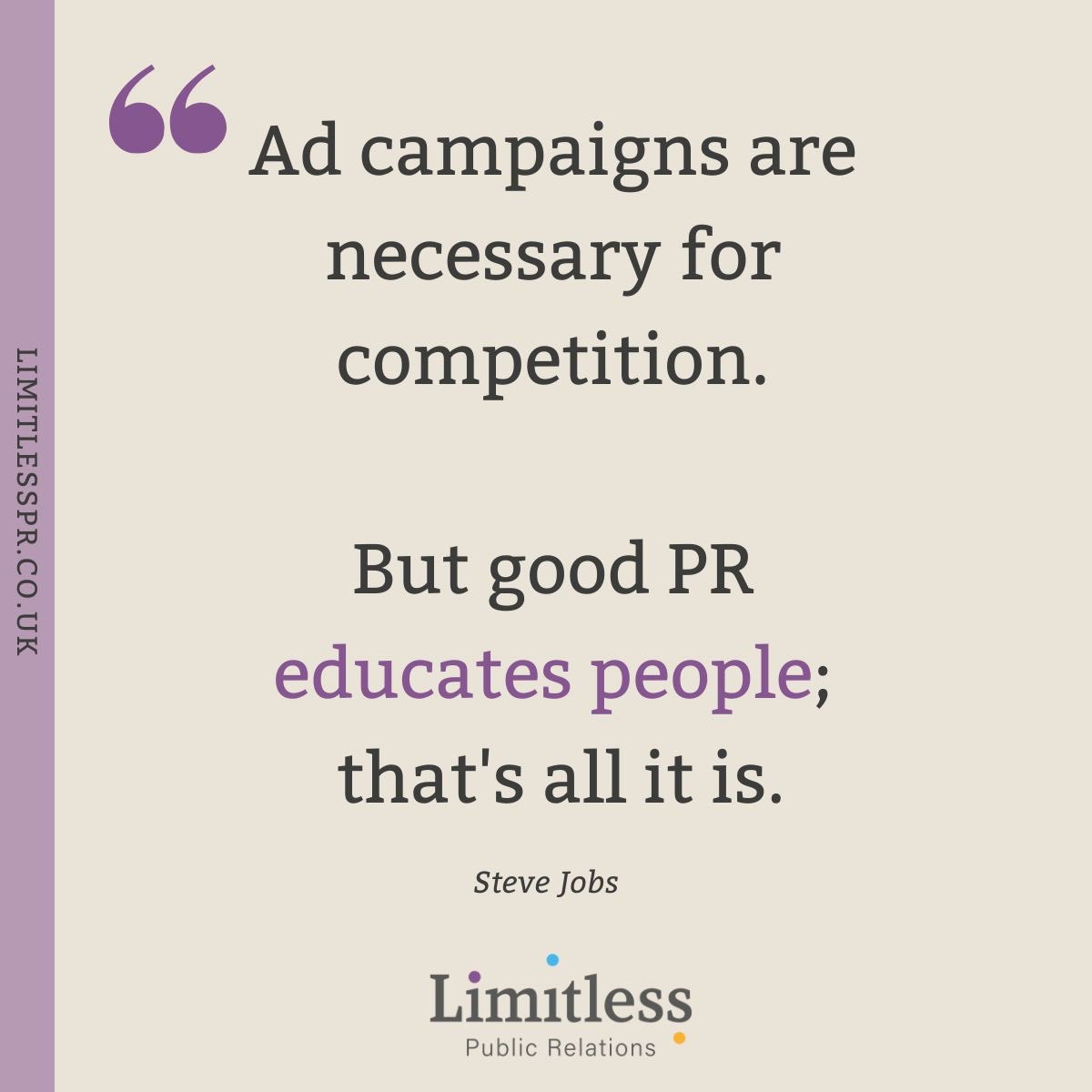 weare_limitless's tweet photo. Steve Jobs on #PR as an educational tool.

#PublicRelations #StrategicCommunications #EducateAndInspire https://t.co/bkakcEmV1Z