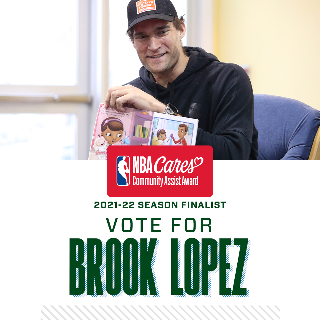 Bucks's tweet photo. Brook donated nearly $70,000 to support youth literacy efforts in Milwaukee this season. 

RT to vote for #BrookLopez for #NBACommunityAssist award. https://t.co/0YLErND2Ye