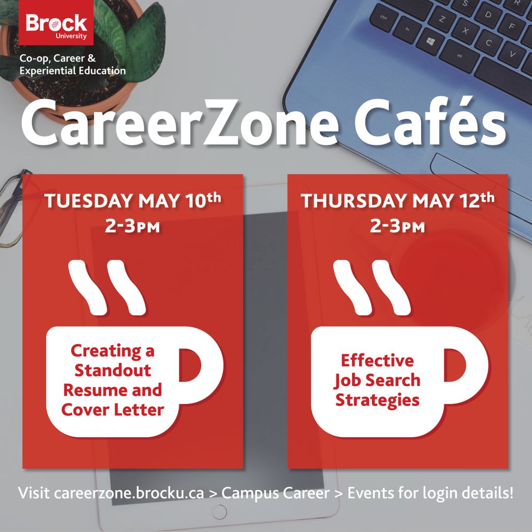 CareerZone Cafés are back! We will be hosting Cafés every Tuesday and Thursday this summer, from 2-3pm. Visit careerzone.brocku.ca for more info and registration. We hope to see you at some of these workshops Badgers! 😊