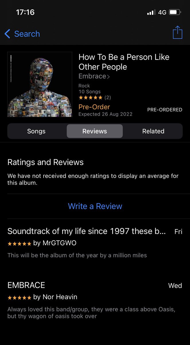 embrace's tweet photo. you know you can preorder our new album on @iTunes ๐ 2 5โญ๏ธ reviews already ๐๐ป #embraceband #embracebanduk #htbaplop #getno https://t.co/asgtgJAomz
